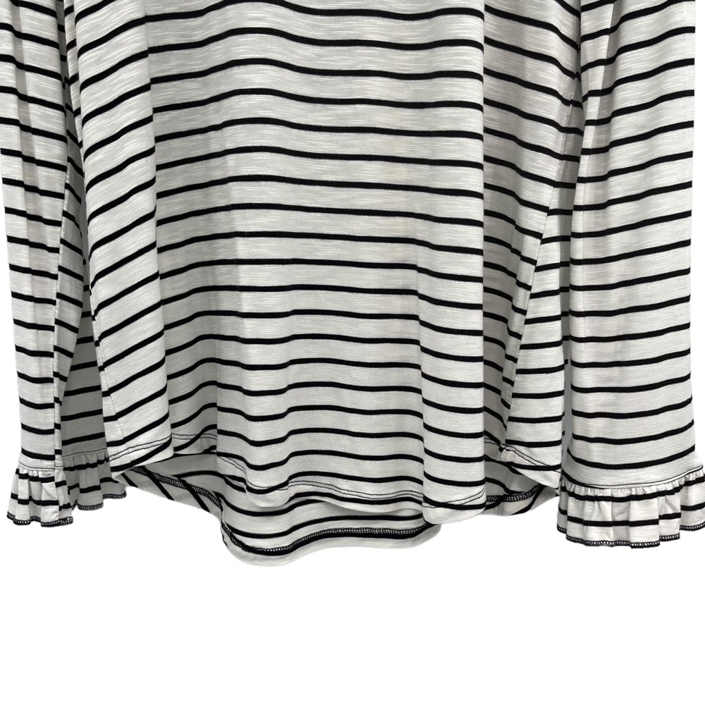 Maurices Striped Shirt Ruffle Cuffs Black White Size Large - Picture 6 of 10